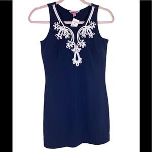 NWT Lilly Pulitzer Navy A-Line Dress with Embellished Neckline Size XS